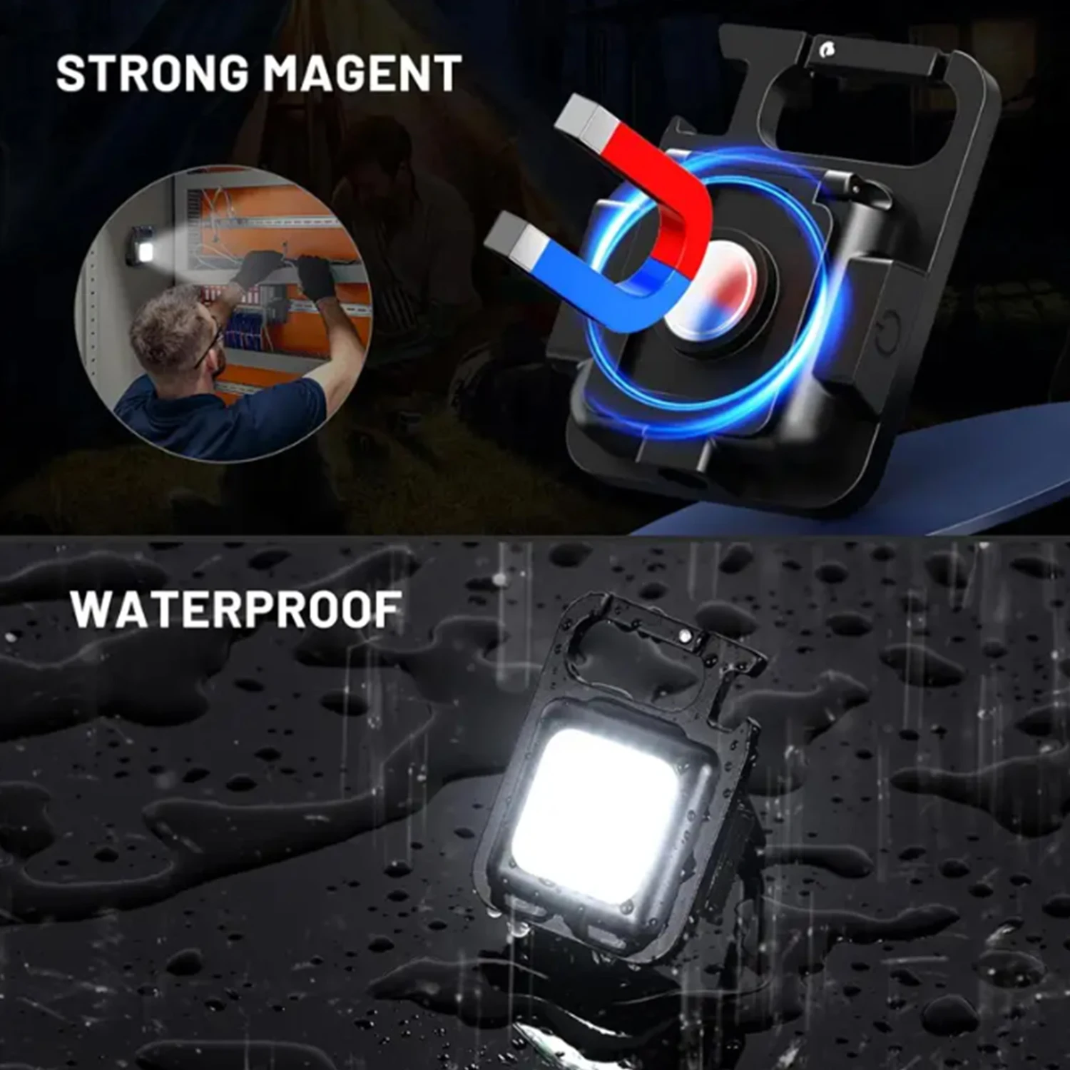 Mini linterna LED multifuncional, llavero COB, luces de trabajo tipo C, linterna de bolsillo recargable, lámpara de emergencia para acampar al aire libre