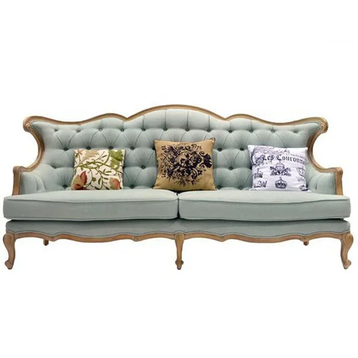 

Vintage classic wooden upholstered fabric sofa set in living room