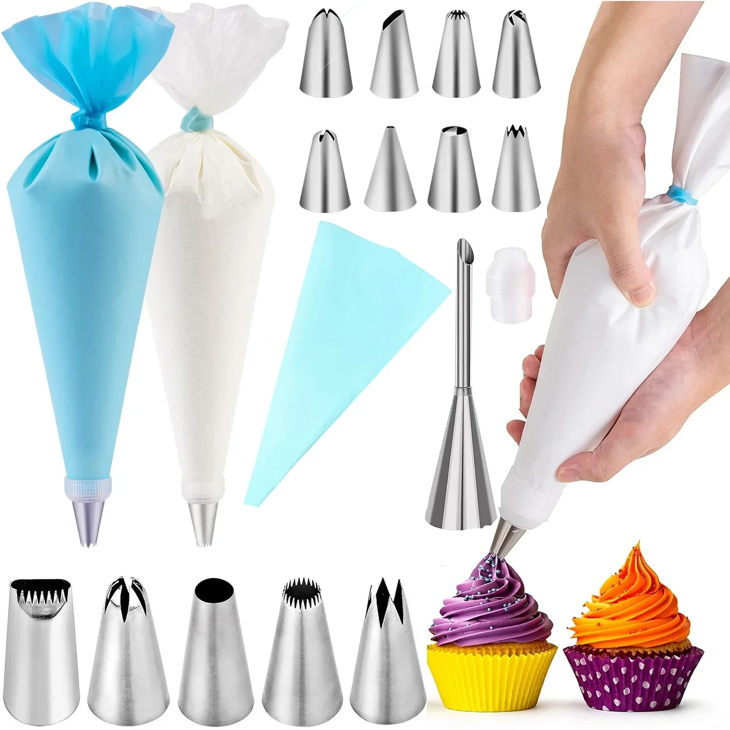 Multifunctional Cake Decorating Tools Silicone Pastry Bag Stainless Steel Cake Mouth Reusable Silicone Bag Tools Pastry Nozzle