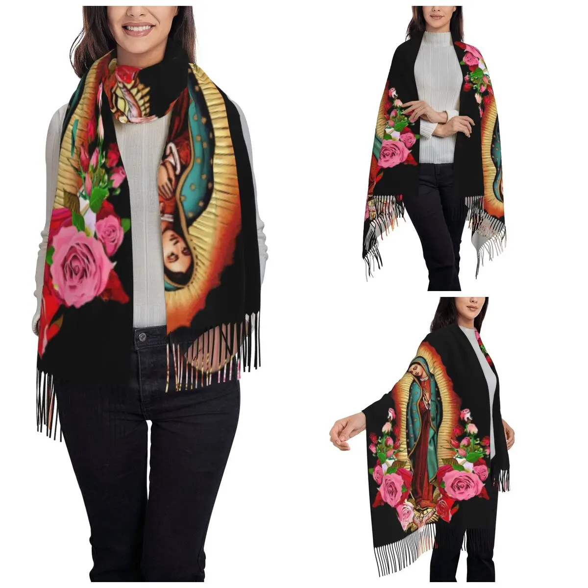 Our Lady Of Guadalupe Virgin Mary Scarf for Womens Winter Warm Shawl Wrap Long Shawl Scarf for Ladies