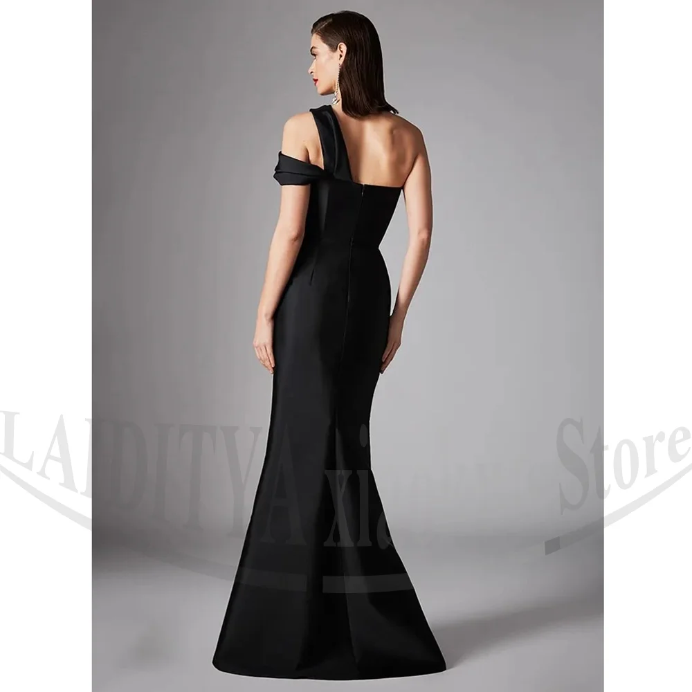 Vestido de noite sereia preto com vestido de noivado plissado para mulheres moda até o chão vestidos de festa de casamento finos personalizados
