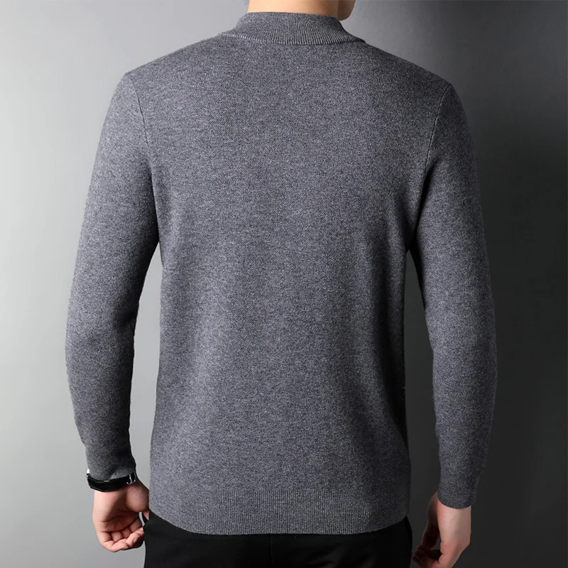 Winter Autumn Men's Sweater Thick Knit Pullover Mock Neck Zipper Collar Long Sleeves  Solid Color Sweater Coat Warm Clothes