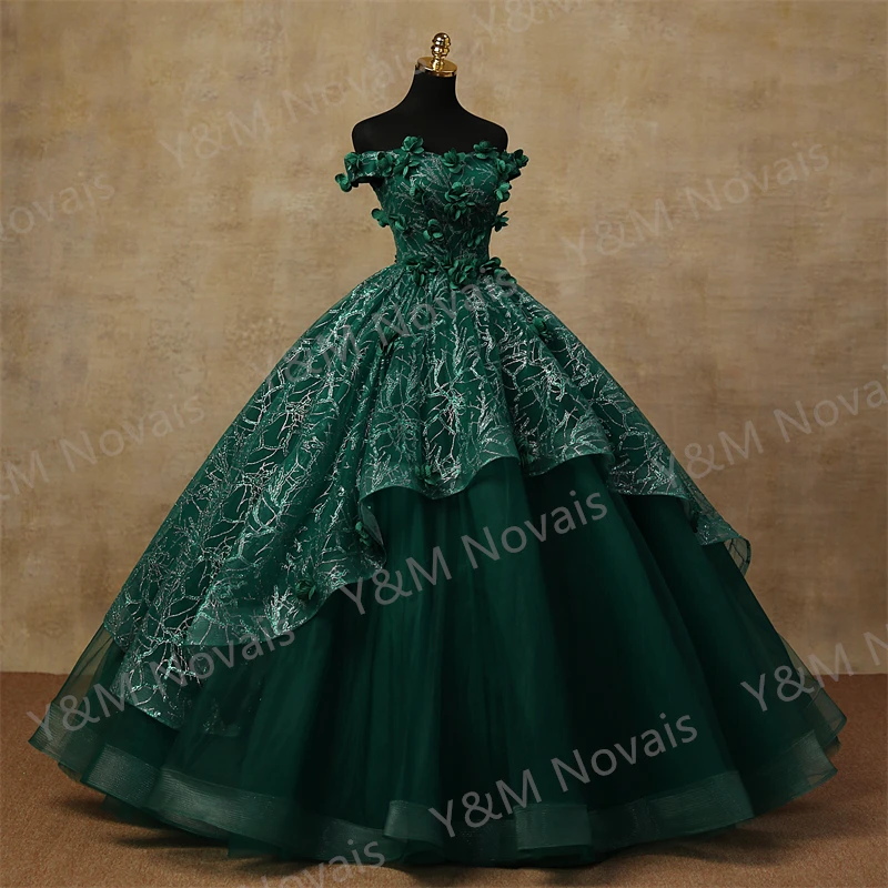 3D Flowers More Color Glittering Luxury Appliques Quinceanera Dresses Off Shoulder Birthday Party Ball Gown Vestidos de 15 años