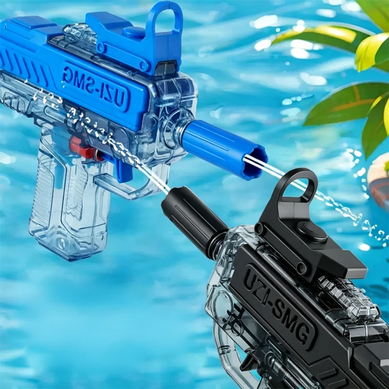 Portable Mini UZI Shape Water Gun Manual Press Water Toy Transparent Water Squirt Gun for Boys Girls Outdoor Beach Pool Party