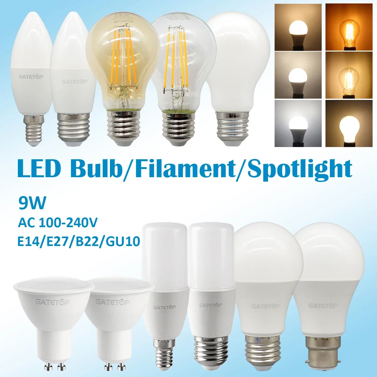 2PCS LED Filament Bulb E27 Retro 2200K 3000K 4000K Edison Vintage Lamp B22 E14 GU10 Spot Light AC100V-240V Light Bulb Glass Bulb