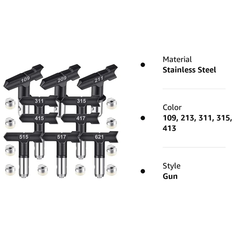 Puntas de pulverización Boquillas de pulverización sin aire con punta de pulverización reversible para pulverizador de pintura sin aire 109, 213, 311, 315, 413