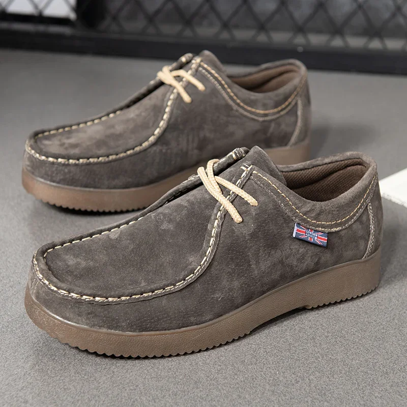 Men Casual Shoes High-Grade Suede Leather Work Shoes Male Lace-up Flats Sneakers Platform British Business Party Dress Shoes 46