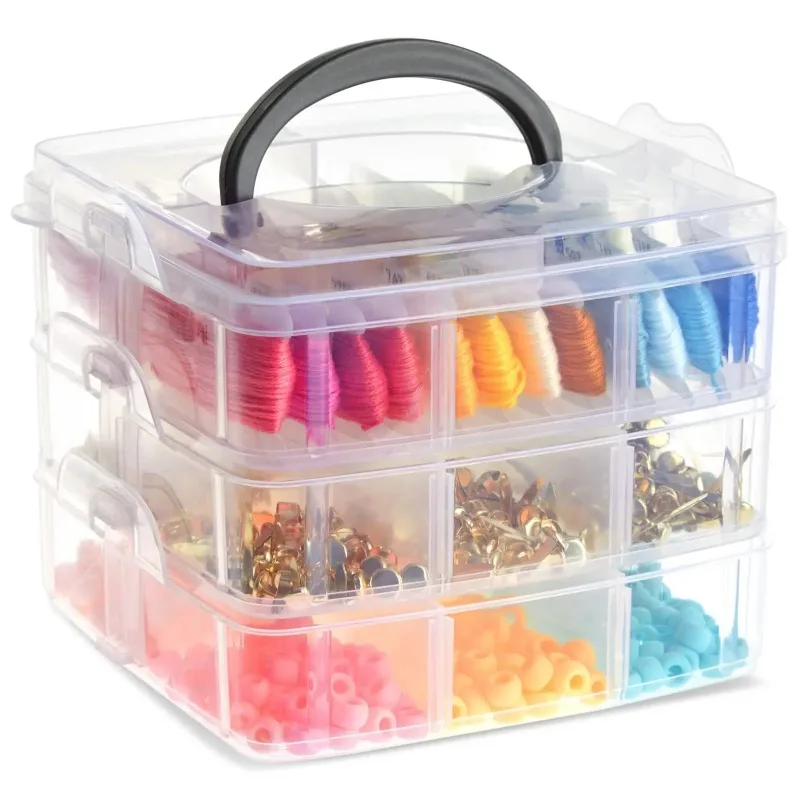 1 Pcs 3-Tier Transparent Stackable Adjustable Compartment Slot Plastic Craft Storage Box Organizer Snap-lock Tray