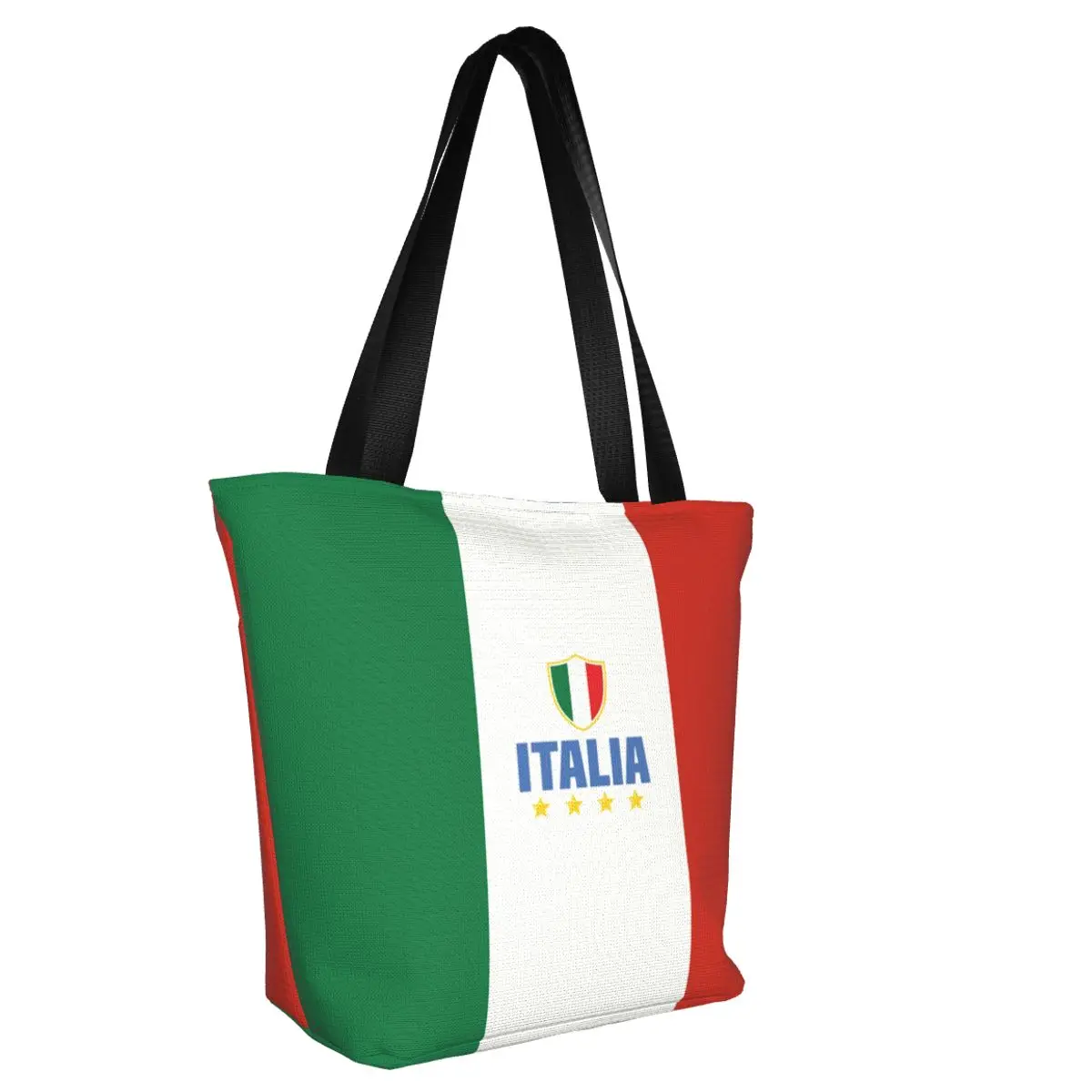 Custom Flag Of Italy Shopping Bag Women Canvas Shoulder Reusable Tote Bag Portable Grocery Shopper Bags