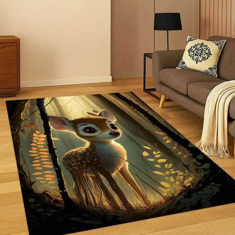 Dreamy Cute Deer Elk Cartoon Carpet Rug for Bedroom Living Room Sofa Playroom Doormat Home Decor,Kid Game Area Rug Non-slip Gift