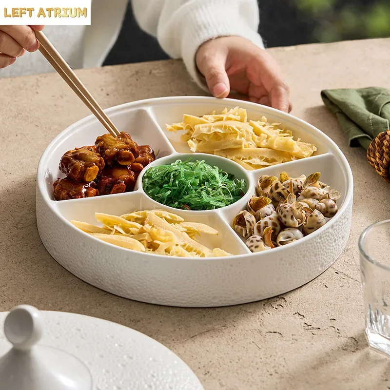 Grid Plate with Lid Hotel Tableware Appetizer Creative Premium Appetizer Dim Sum Ceramic Fruit Plate Home Accessories