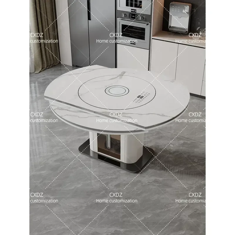 2026 New Rock Slab Multi Functional Dining Table Household Light Luxury Retractable Square And Round Dual Purpose Embedded