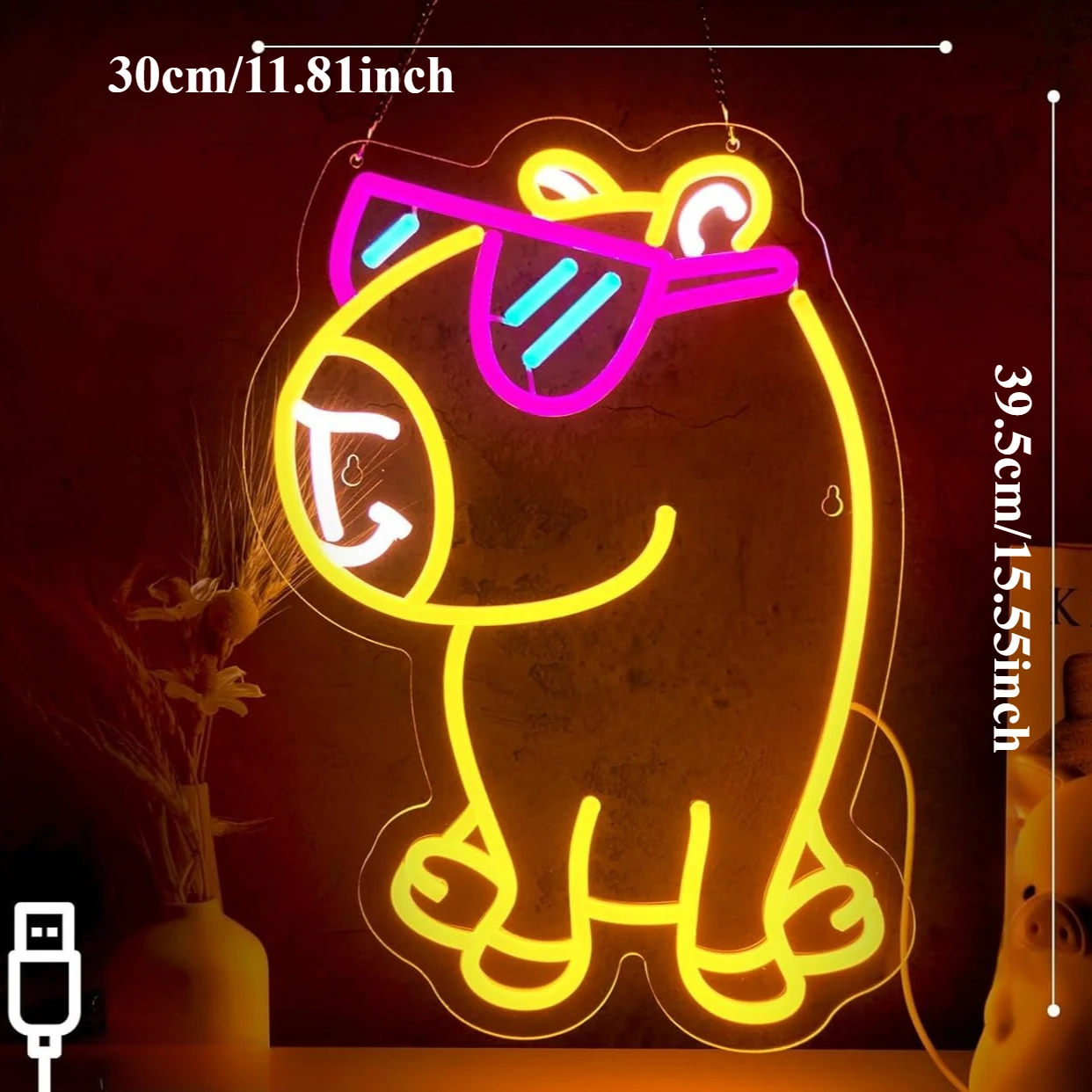 كابيبارا النيون تسجيل مع نظارات لطيف الحيوانات الأليفة USB عكس الضوء LED أضواء النيون لغرفة النوم حديقة الحيوان الحيوانات الأليفة متجر القط مقهى ديكور هدية عيد الميلاد