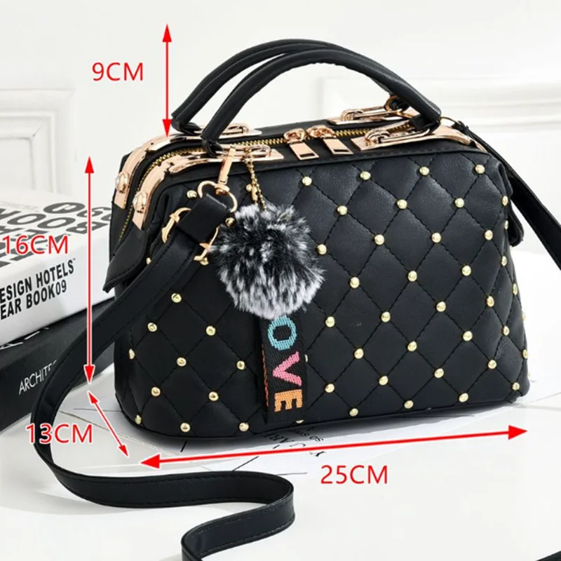 Korean Version Of The New Rivet Shoulder Diagonal Package Fashion Casual Ladies Small Square Crossbody Bag Jinli 25X13X16cm