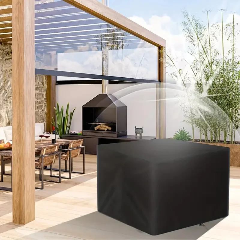 غطاء حفرة النار الأسود، غطاء الموقد الخارجي من قماش أكسفورد عالي التحمل، مناسب لمعظم أسطح كونترتوب حفرة النار المربعة