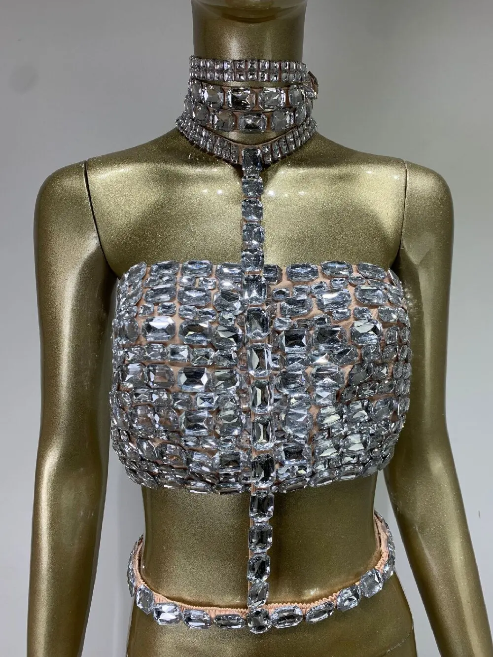 Sparkly Diamonds Turtleneck Strapless Crop Tops Women Sexy Evening Party Night Club Outfit Dance Performance Costume Stage Wear