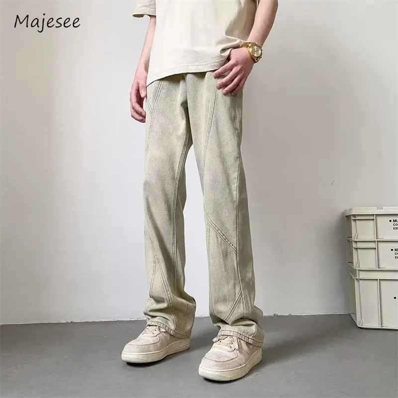 

Autumn Jeans Men Leisure Daily High Street Line Decorationn Stylish Versatile Denim Trousers Classic Advanced Comfortable Chic