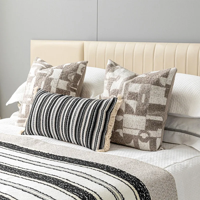 Modern Wabi-Sabi Cushion Cover Living Room Sofa Lumbar Pillow Case Coffee Color Geometric Pillow Wool Blend Pillow Sample Room