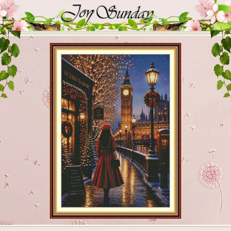Christmas Eve in London Patterns Counted Cross Stitch Set 11CT 14CT 16CT HD Stamped DMC Cross-stitch Kit Embroidery Needlework