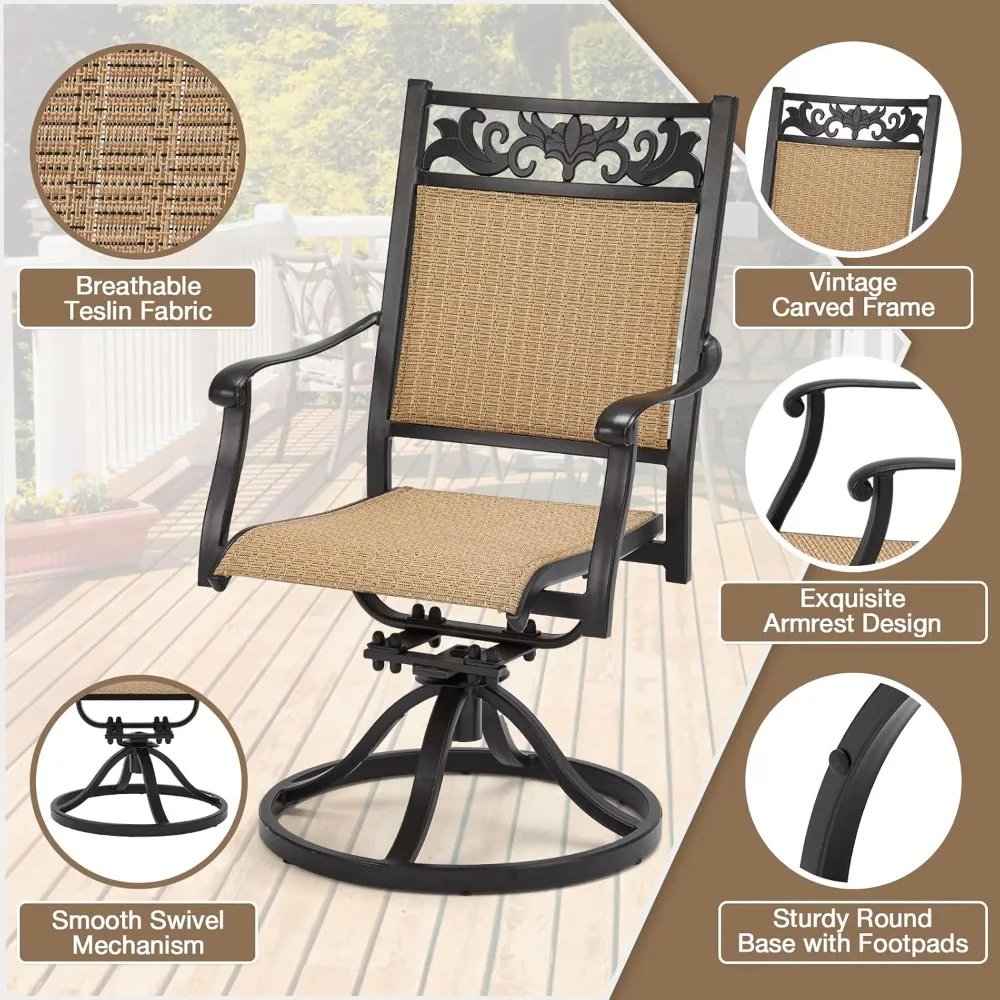 Kursi Putar Teras Set 2, Kursi Rocker Putar Aluminium Cor Segala Cuaca dan Luar Ruangan