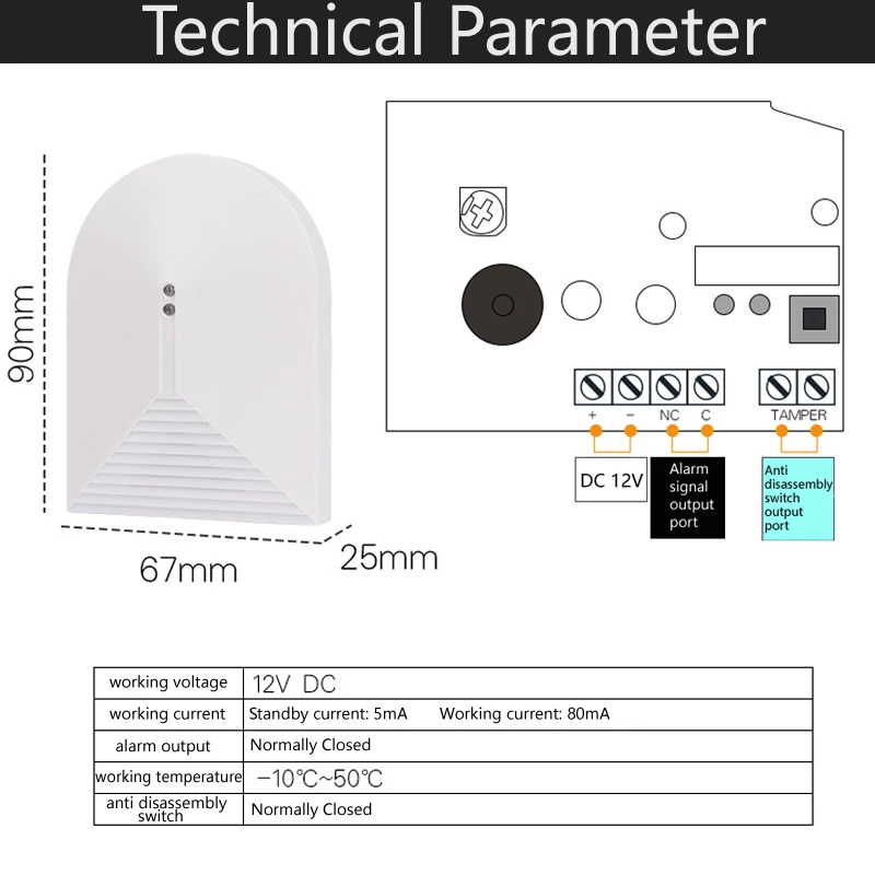 Security Alarm Detector NC Wired Connection Broken Glass Detector Glass Break Sensor For Home WIFI GSM Alarm System