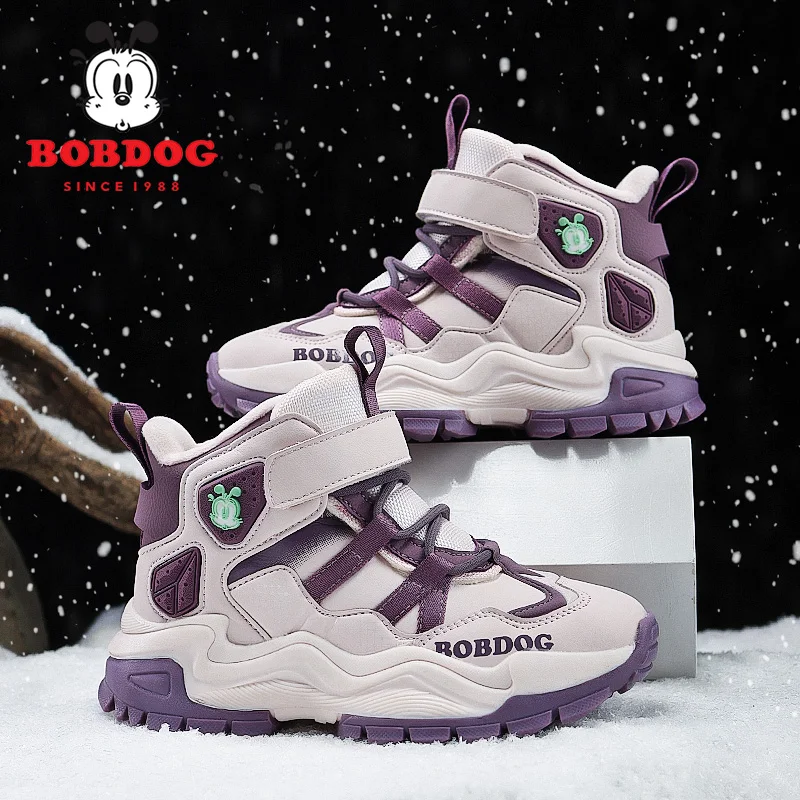 

Зимняя плюшевая спортивная обувь Bobdog для девочек, новые теплые нескользящие износостойкие детские уличные ботинки, милые роскошные детские зимние ботинки для мальчиков