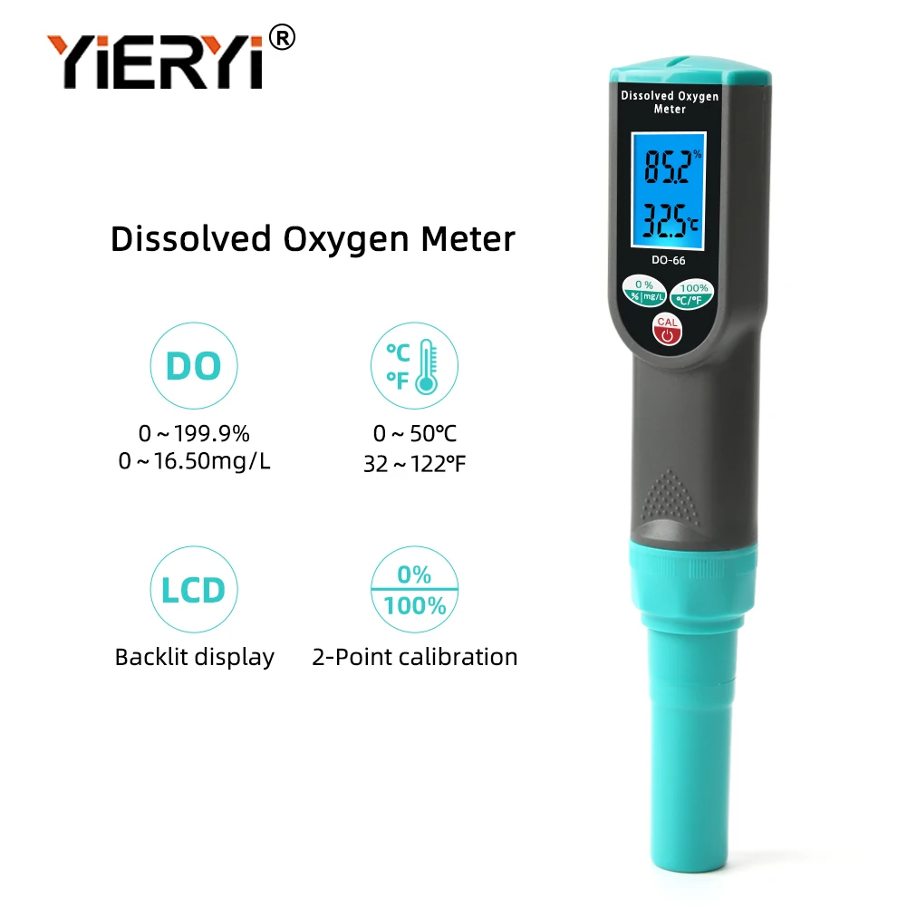 Yieryi New DO-66 Dissolved Oxygen Meter Aquaculture Fish Tank Do Tester Monitor Professional Oxygen Content Analyzer 0~16.50mg/L