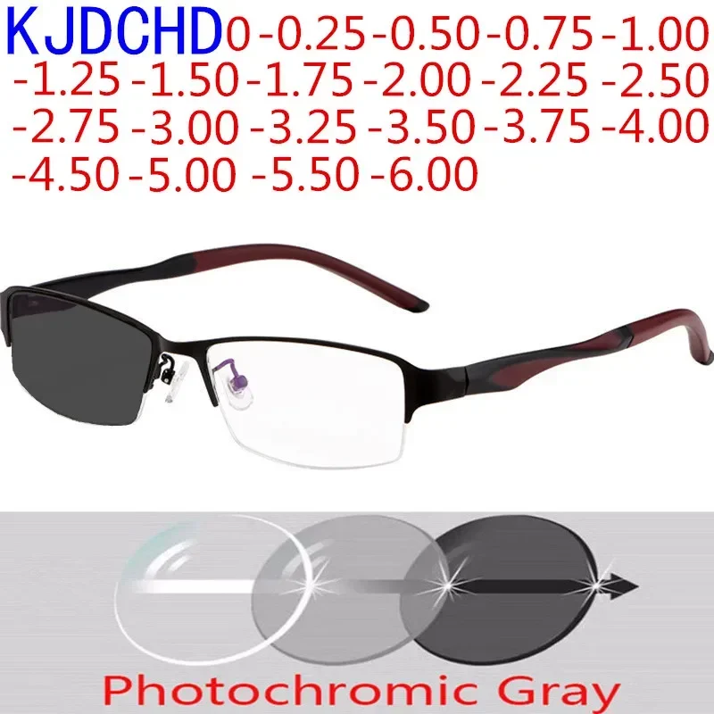 

KJDCHD Titanium Alloy Ultra Light Business Photochromic Myopia Glasses for Women and Men Optical Prescription Glasses 0 To -6.0