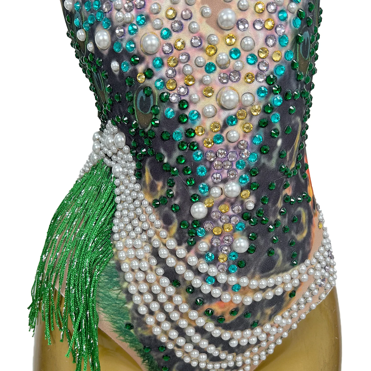 Sexy Jumpsuit Colorful Pearl Rhinestone Ultra High Stretch Spandex Tight Shorts Beach Birthday Party Dress Pole Dance Dress haoc