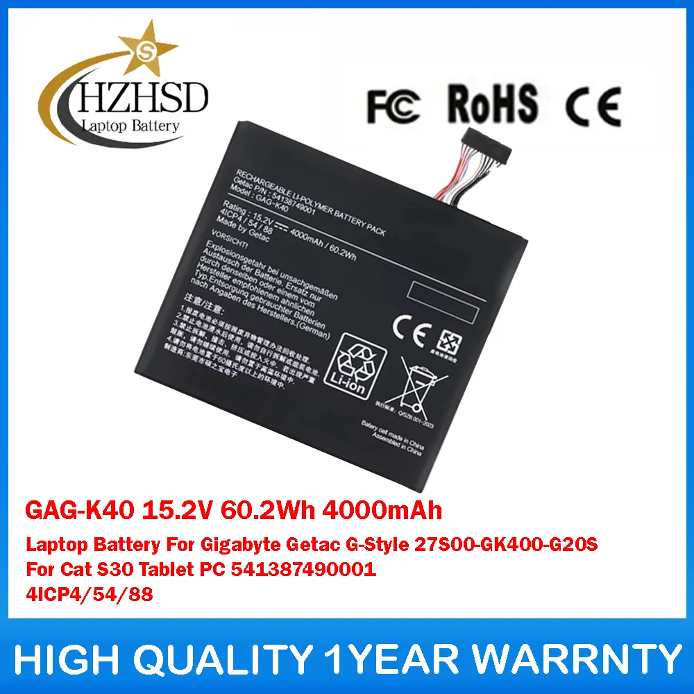 

GAG-K40 15.2V 60.2Wh 4000mAh Laptop Battery For Gigabyte Getac G-Style 27S00-GK400-G20S For Cat S30 Tablet PC 541387490001