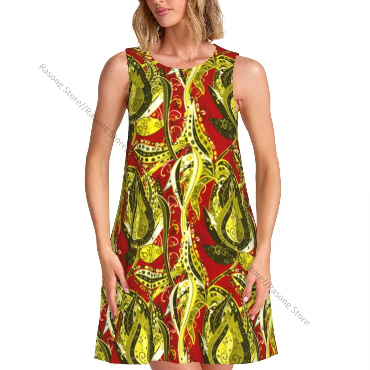 Damenkleid Sommer Lässiges T-Shirt-Kleid Strandkleid Vintage Blumenmuster Tanktop-Kleid