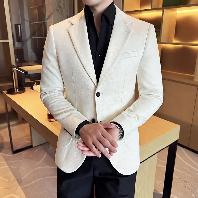 

High Quality Fashion Handsome All-in-one Banquet Korean Version Slim Suit Suede Hot Gold Line Striped Suit Jacket terno slimfit