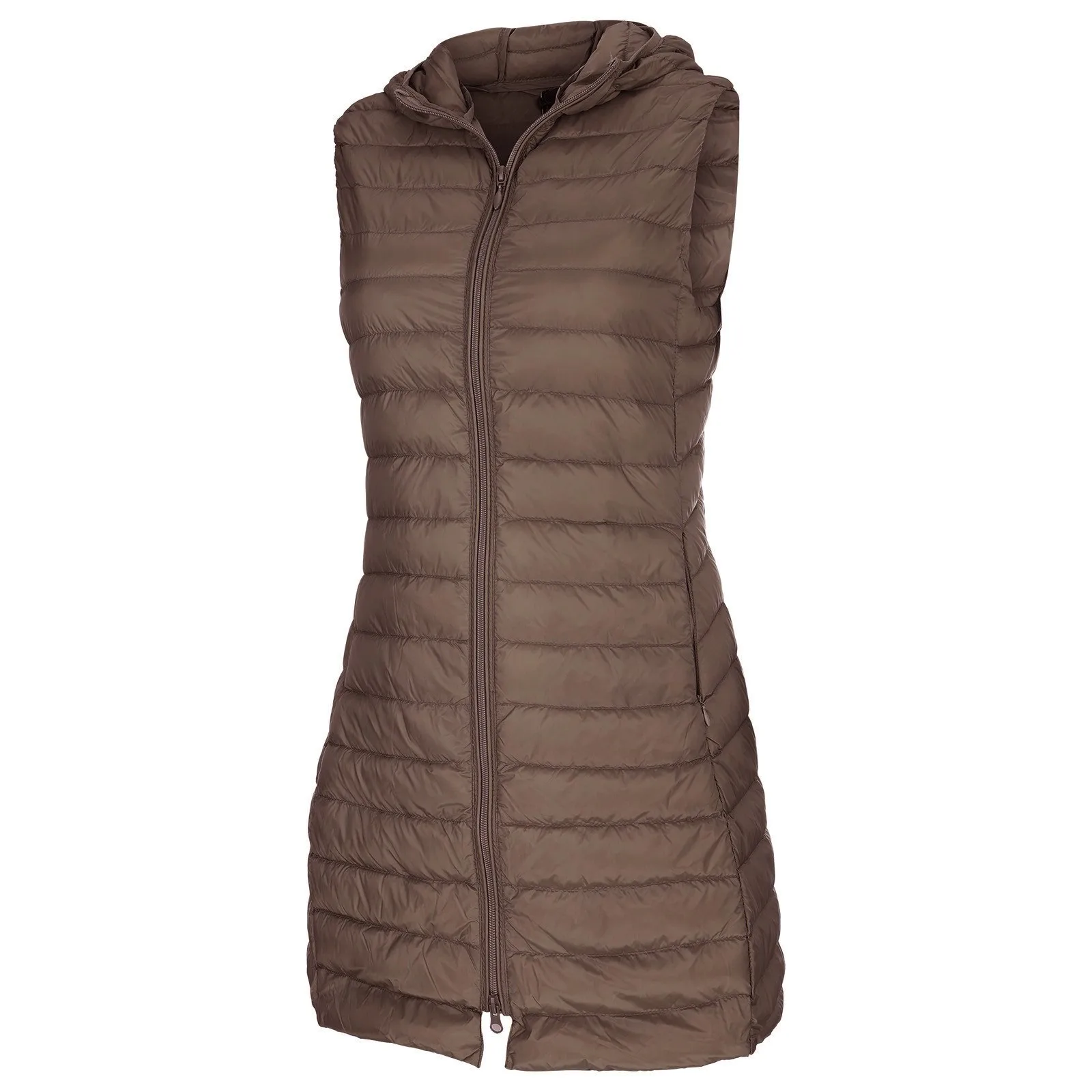 Autunno e inverno slim senza maniche donna parka gilet donna stile medio e lungo colore puro con cappuccio leggero piumino di cotone giacca