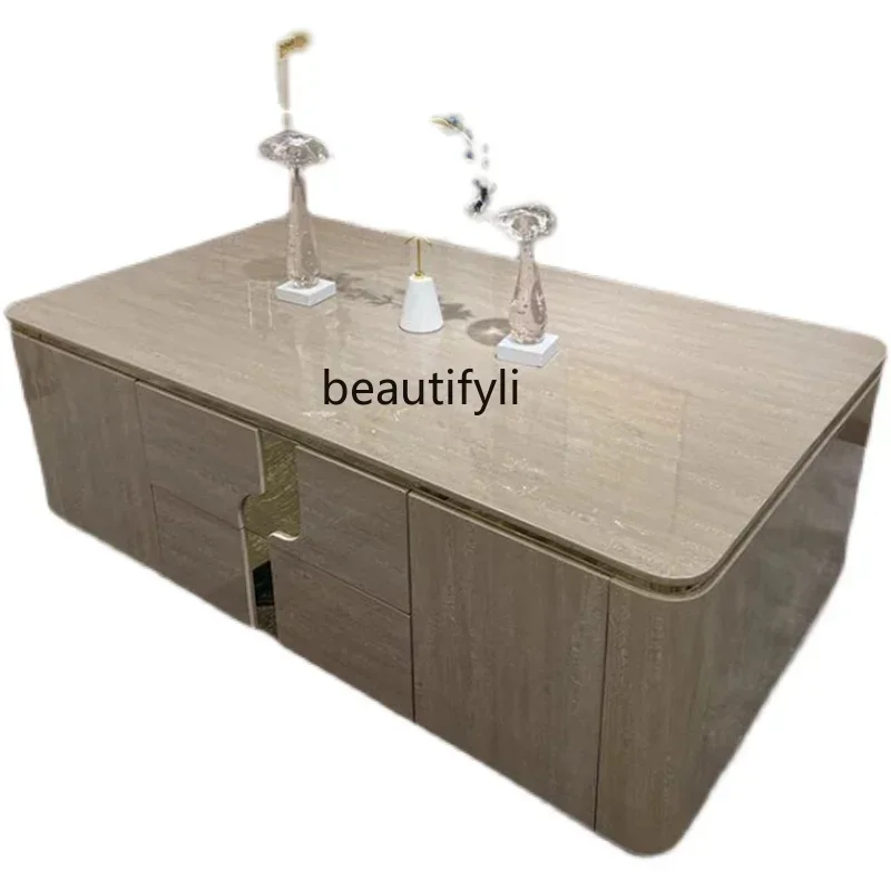 Y183FAItalian minimalist light luxury solid wood coffee table living room long tea table hotel Hong Kong style complete furnitur