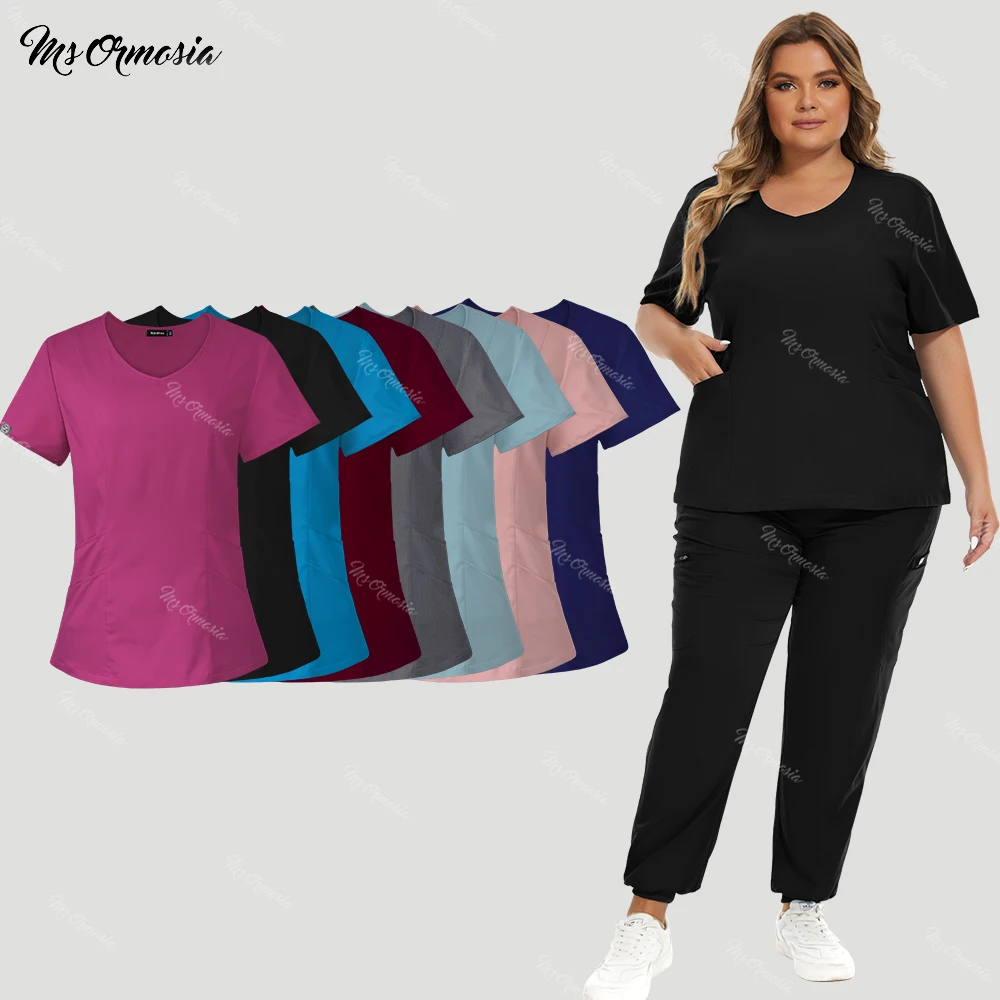 Roupa de trabalho hospitalar manga curta para mulheres, Médico Enfermagem Uniformes, Basculador Ternos, Enfermeira Scrubs Set, Farmácia Workwear