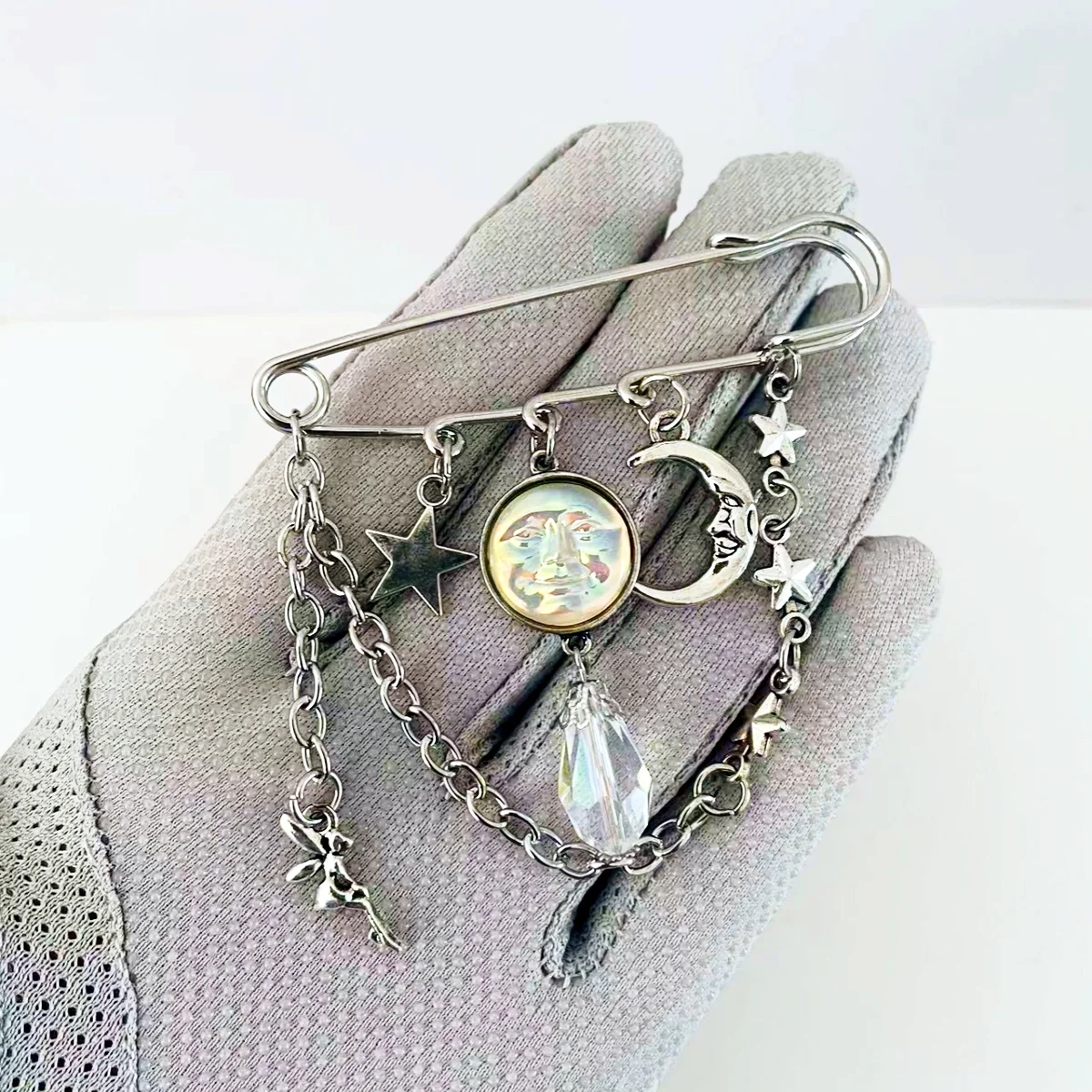 

MITTO FASHION JEWELRIES AND HIGH-END ACCESSORIES LARGE SAFETY PIN MYSTIC CELESTIAL CHARMS ASSORTED VINTAGE WOMEN DRESS BROOCH