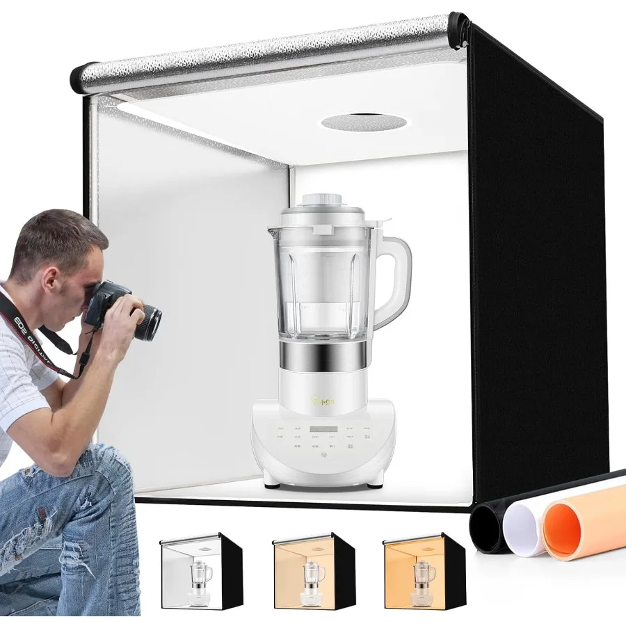 

Фотобокс 40x40 дюймов для фотосъемки, 3 цвета, 10 уровней регулировки, с тканью для мягкого света, профессиональный фотофон