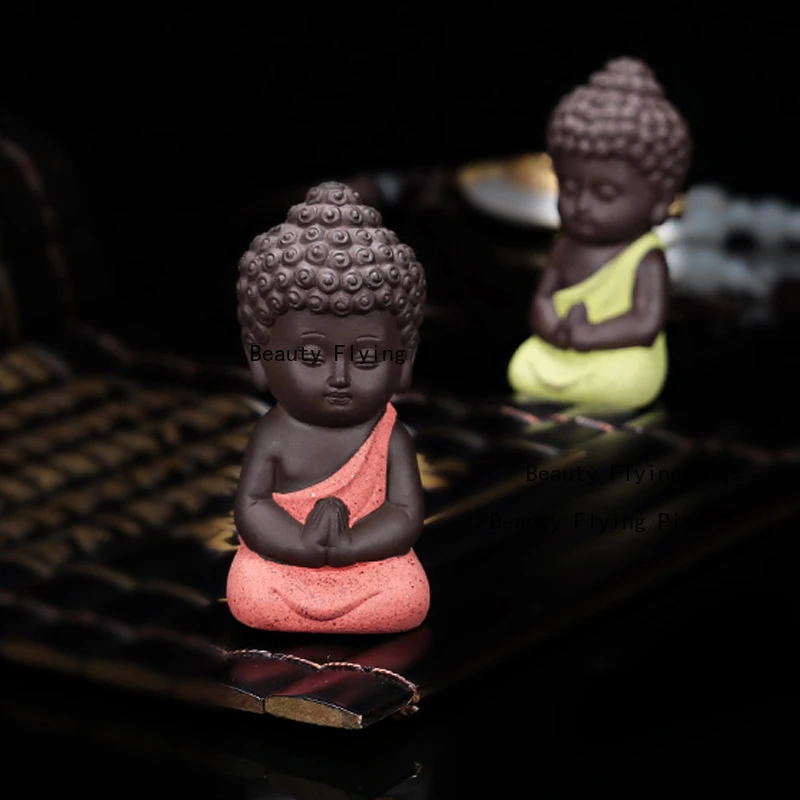 Purple clay tea pet cute little monk home decoration creative character succulent basin decoration Tea set accessories