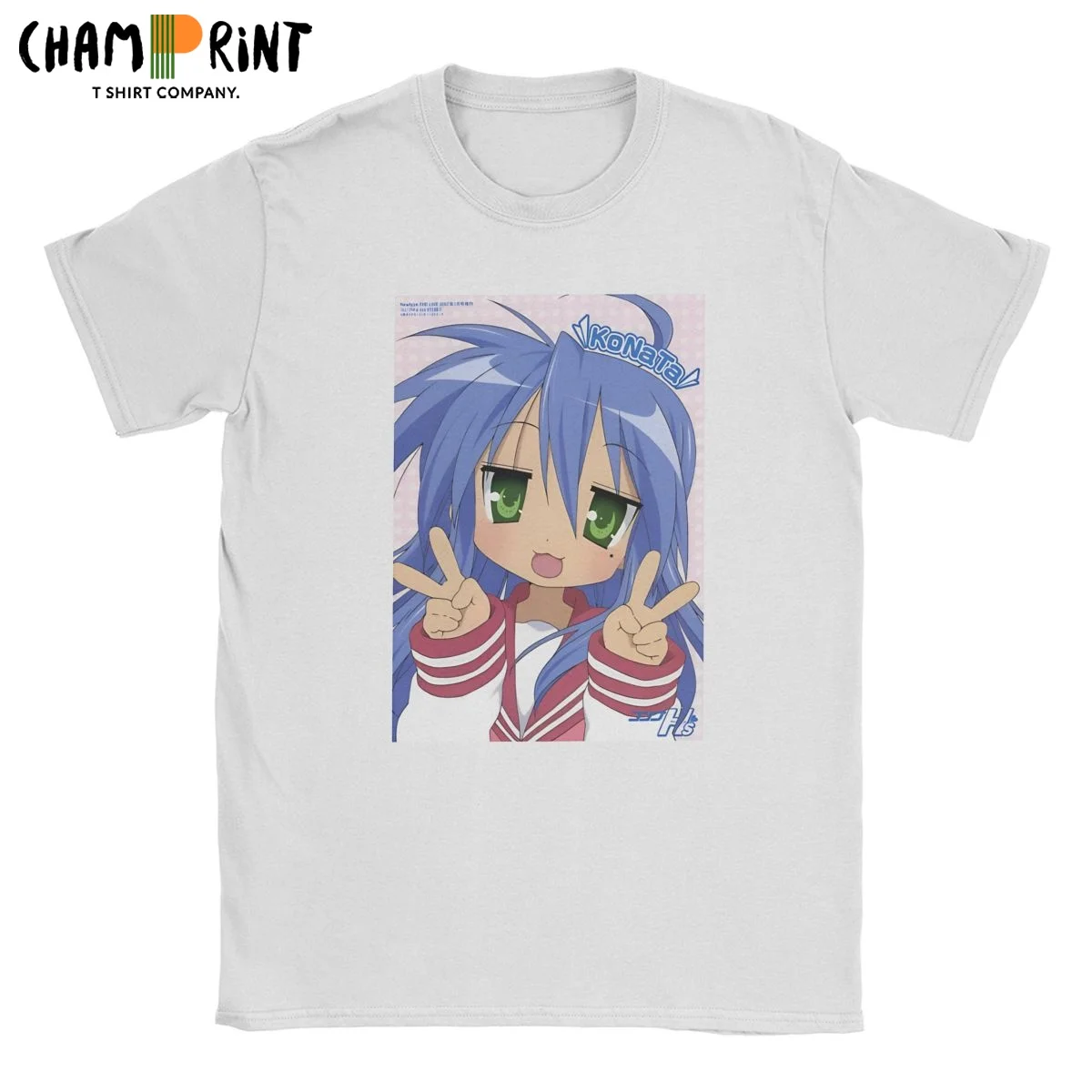 Hipster Konata Izumi Lucky Star Anime T-Shirt Men Round Neck Pure Cotton T Shirt Cartoon Short Sleeve Tees Plus Size Clothing