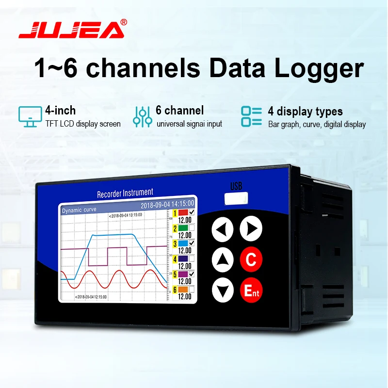 6 Channels Data Logger Temperature And Humidity Flow Current Voltage Record RS485 Signal Output