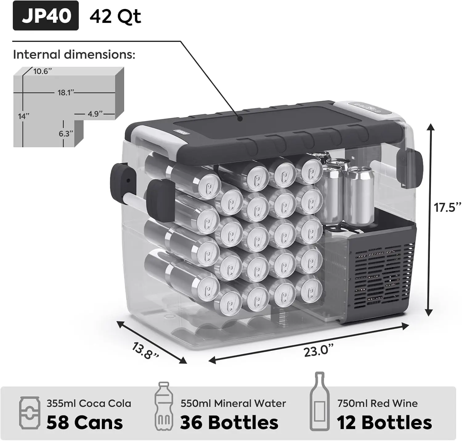 Portable Refrigerator Fridge Freezer, 12V Cooler Refrigerator, 40 Liters Compact Refrigerator with Secop