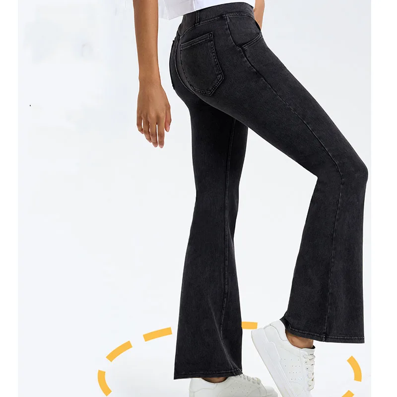 

Lady Jeans Intersection Waist Design High Elasticity Butt Lifting Double Pockets Slim Fit Versatile Casual Daily Flared Pants