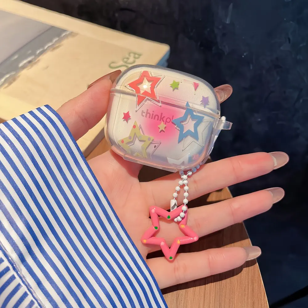 Suitable For Lenovo LP40 TWS Earphone Protective Case Cartoon Cherry Bow Headset Soft TPU Clear Earphone Cover With Keychain