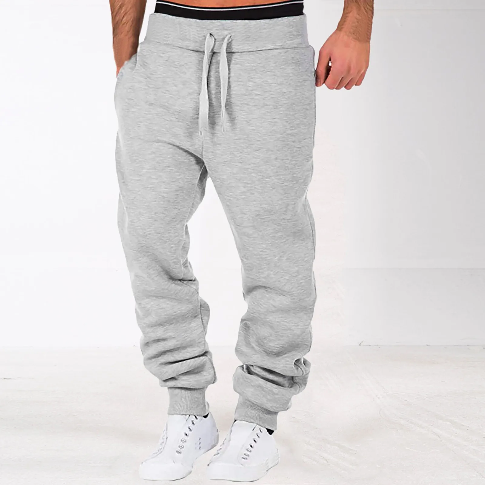 

Mens Pants Spring Autumn Hip Hop Solid Color Elastic Drawstrings Sweatpants Loose Soft Outdoor Sports Trousers Hip Hop Joggers