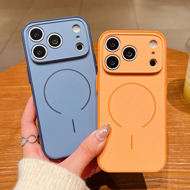 Funda magnética de Color caramelo para iPhone 17, 16, 15, 14, 13, Pro Max 17 Pro, protección de lente de carga inalámbrica Magsafe, cubierta dura para teléfono