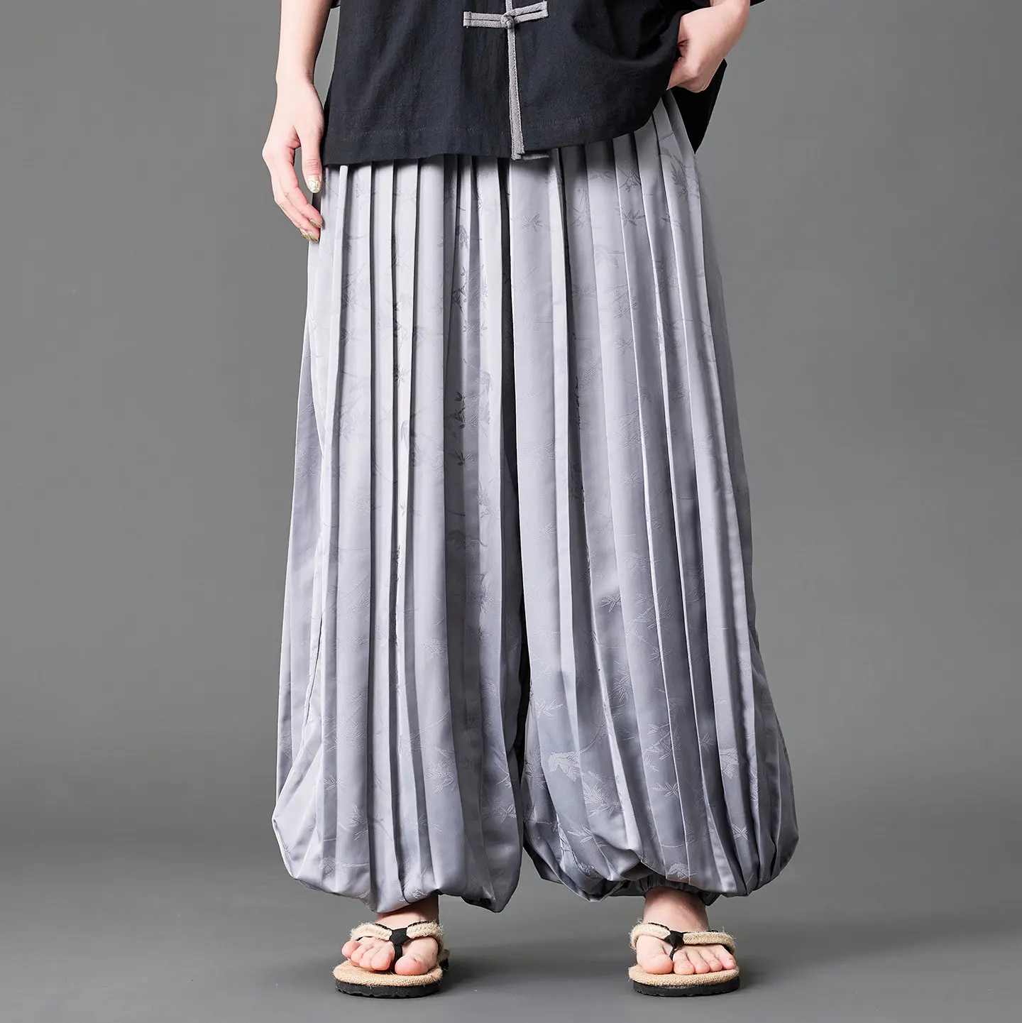 2026 Summer Plus Size Lantern Pants Chinese Style Pleated Skirt Pants Hanfu Matching Casual Loose Wide Leg Pants Daily Outfit