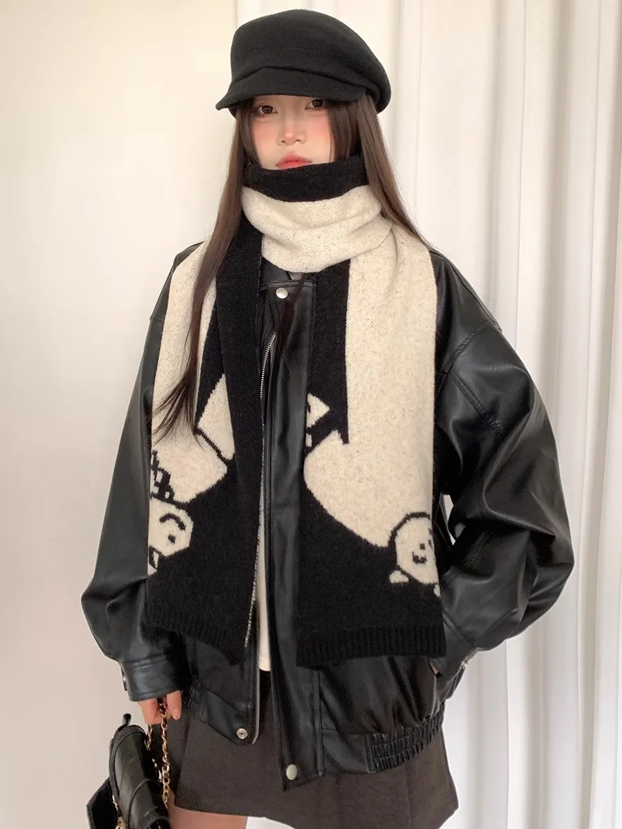 

Korean-Style Personalized Small Dog Scarf For Women, Winter Wool Blend Knit Thick Warm Anti-Cold Cartoon Bear Neck Warmer