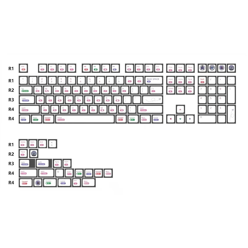 Keycap PBT personalizado para teclado mecânico, Anime Keycaps, Tema PS, Designer, Branco, Mínimo, Perfil Cereja, Mx