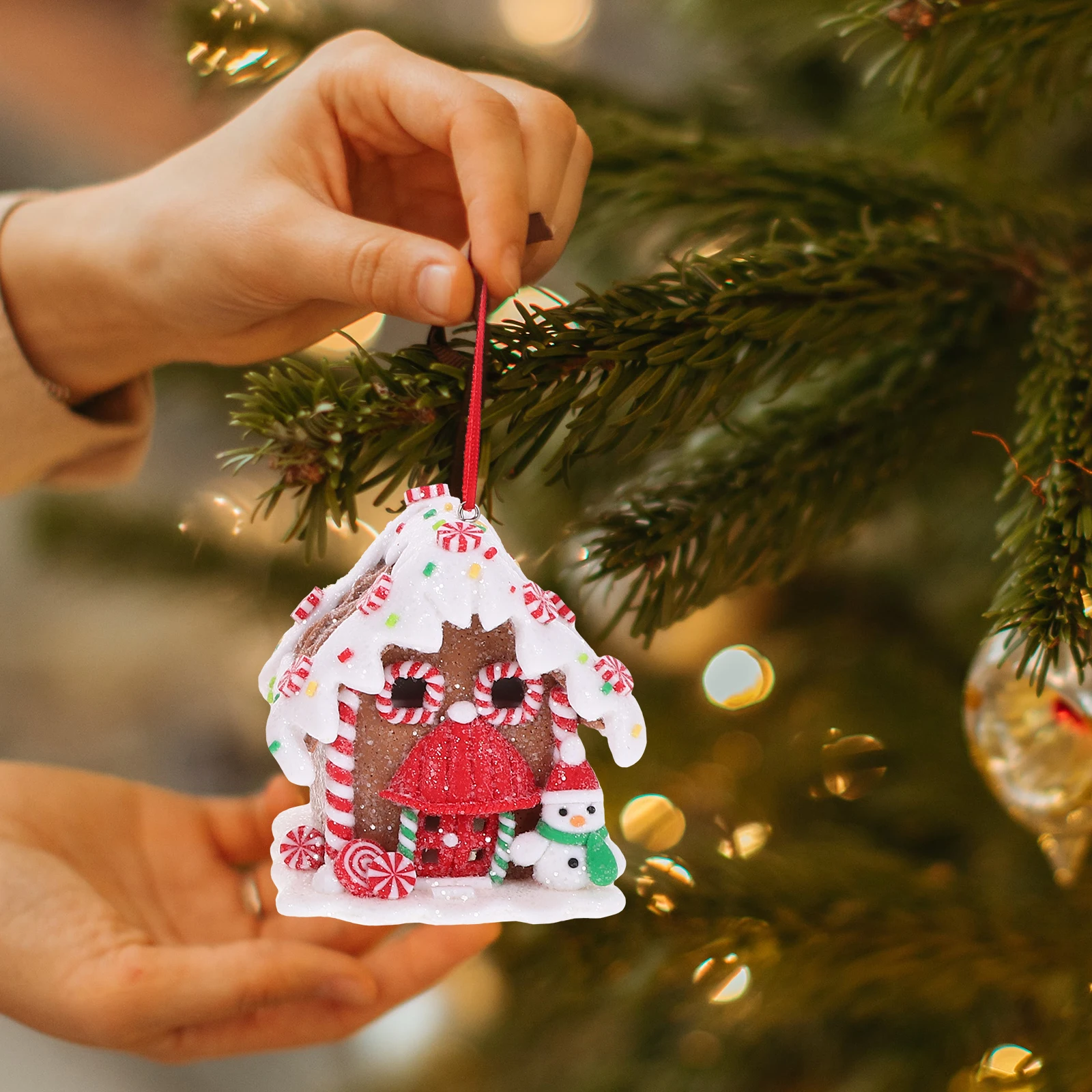 

3pcs Glowing Christmas House Resin Ornaments Red Man Decorations for Tree Xmas Hanging Pendant Luminous Craft Eco Friendly