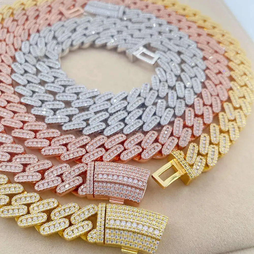 

Miami Hip Hop Gra Certificate Gold Plated Ice Chain Cuban Diamonds Cuban Link Chain Necklace Men